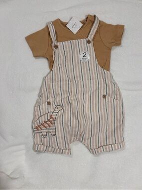 next Striped Overalls with Tan Tee - 2 Piece Set